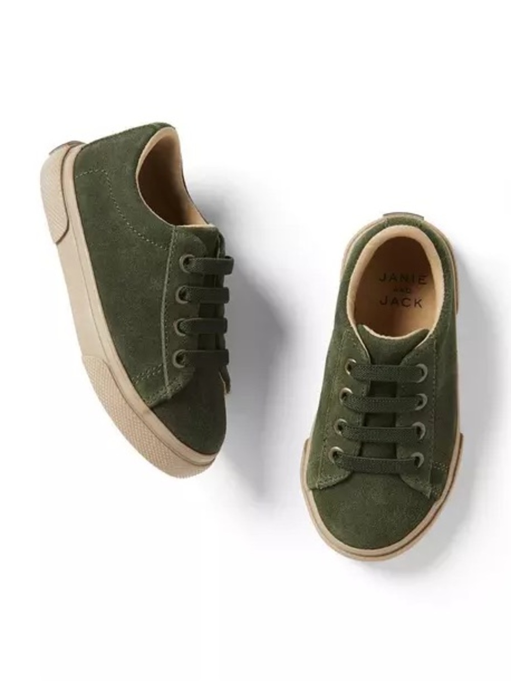 New Janie and Jack Kids' Toddler Olive Camo Suede Sneaker Stretch Laces Size 7